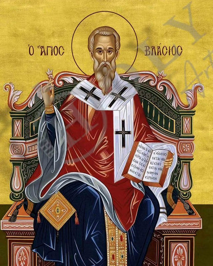 Saint Vlassius icon, Handmade Greek Orthodox Icon of St Vlassius, Byzantine art wall hanging plaque - TheHolyArt