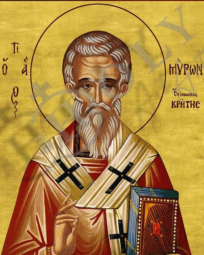 Saint Myron icon, Handmade Greek Orthodox icon of St Myron, Byzantine art wall hanging wood plaque - TheHolyArt