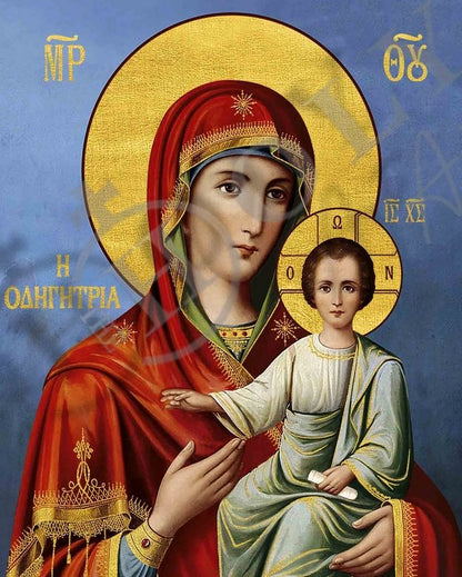 Virgin Mary icon, Handmade Greek Orthodox Icon of Virgin Mary Hodegetria, Mother of God Byzantine art wall hanging plaque - TheHolyArt