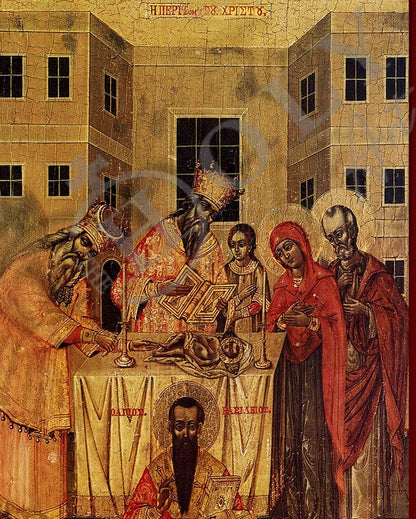 The Circumcision of Jesus Christ icon, Handmade Greek Orthodox icon of the Peritome, Byzantine art wall hanging wood plaque icon - TheHolyArt