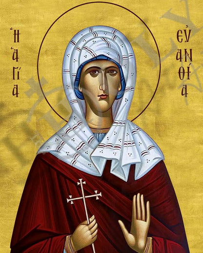 Saint Euanthia icon, Handmade Greek Orthodox icon of St Euanthia Byzantine art wall hanging icon wood plaque, religious gift - TheHolyArt