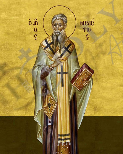 Saint Meletius icon, Handmade Greek Orthodox icon of St Meletius, Byzantine art wall hanging wood plaque - TheHolyArt