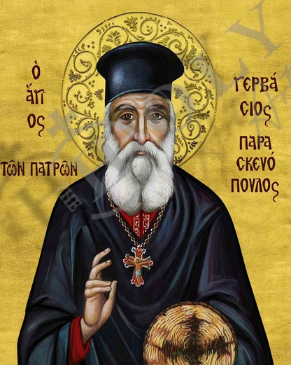 Saint Gervasius icon, Handmade Greek Orthodox Icon of St Gervasius of Patra, Byzantine art wall hanging plaque - TheHolyArt
