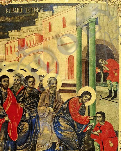 The Sunday of the Blind Man icon Handmade Greek Orthodox icon Byzantine art wall hanging on wood plaque, religious gift - TheHolyArt