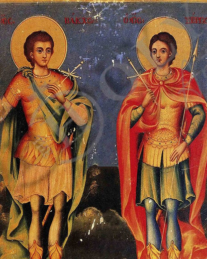 Saint Sergius and Bacchus icon, Handmade Greek Orthodox Icon Patron Saints of Soldiers, Byzantine art wall hanging plaque - TheHolyArt
