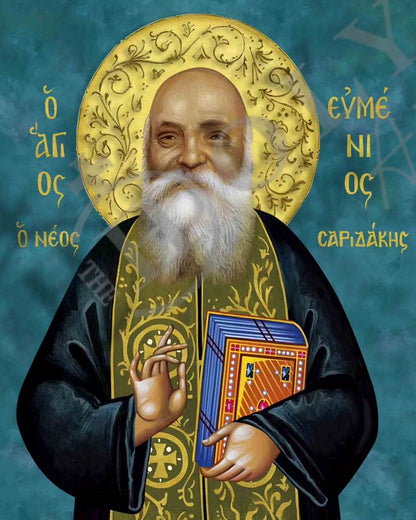 Saint Eumenius icon, Handmade Greek Orthodox icon of St Eumenius Saridakis, Byzantine art wall hanging wood plaque, religious gift - TheHolyArt