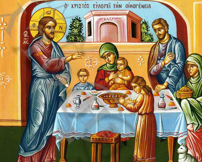 Jesus Christ icon Blessing the Family Handmade Greek Orthodox icon Byzantine art wall hanging plaque - TheHolyArt