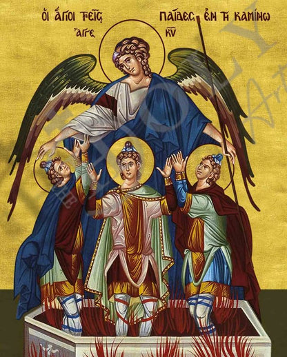 Saint Holy Three Children in the Furnace icon, Handmade Greek Orthodox icon, Byzantine art wall hanging icon plaque, religious gift - TheHolyArt