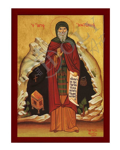 Saint Anthony icon, Handmade Greek Orthodox icon of Saint Antonius, Byzantine art wall hanging wood plaque icon, religious decor (fb) - TheHolyArt