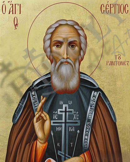Saint Sergius icon, Handmade Greek Orthodox icon of Forefather St Sergius of Radonezh, Byzantine art wall hanging, religious gift - TheHolyArt