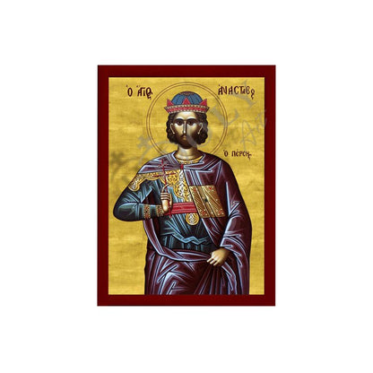 Saint Anastasios icon, Handmade Greek Orthodox icon of St Anastasios the Persian Byzantine art wall hanging icon wood plaque, religious gift - TheHolyArt