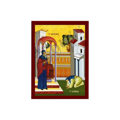 The Parable of Tax Collector and the Pharisee icon Handmade Greek Orthodox icon Byzantine art wall hanging on wood plaque, religious gift - TheHolyArt