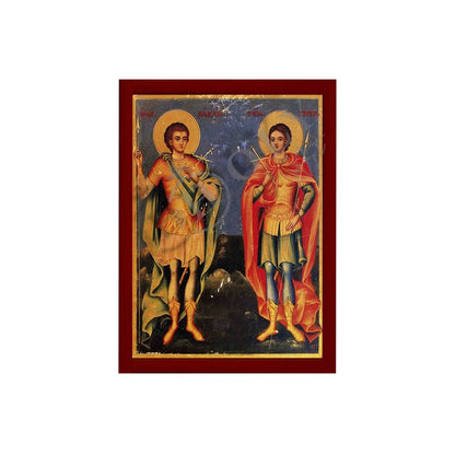 Saint Sergius and Bacchus icon, Handmade Greek Orthodox Icon Patron Saints of Soldiers, Byzantine art wall hanging plaque - TheHolyArt