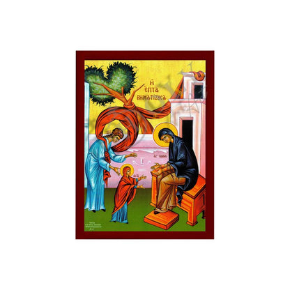 The Seven-Stepping Theotokos (Epta Vimatizousa), Handmade Greek Orthodox icon of Virgin Mary, Byzantine wood plaque - TheHolyArt