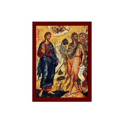 Jesus Christ and St John Forerunner icon, Handmade Greek Orthodox icon, Byzantine religious wood plaque - TheHolyArt