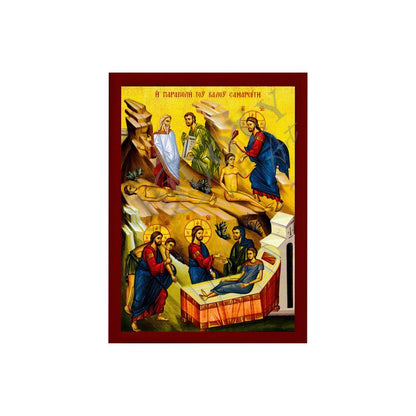 Jesus Christ icon Parable of The Good Samaritan, Handmade Greek Orthodox icon of our Lord, Byzantine art wall hanging on wood plaque, religious decor - TheHolyArt