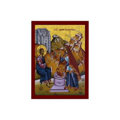 Jesus Christ and the Samaritan Woman icon, Handmade Greek Orthodox icon of our Lord, Byzantine art wall hanging on wood plaque, religious decor - TheHolyArt