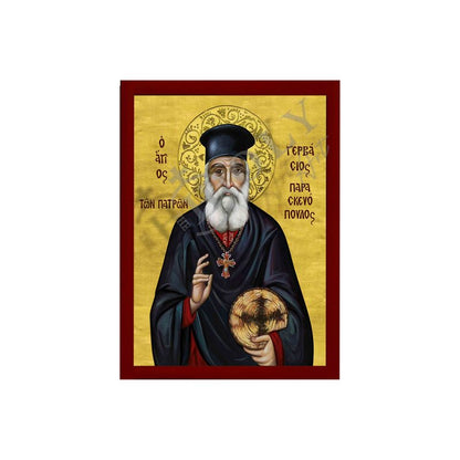 Saint Gervasius icon, Handmade Greek Orthodox Icon of St Gervasius of Patra, Byzantine art wall hanging plaque - TheHolyArt