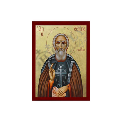 Saint Sergius icon, Handmade Greek Orthodox icon of Forefather St Sergius of Radonezh, Byzantine art wall hanging, religious gift - TheHolyArt