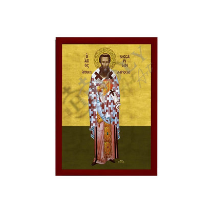 Saint Vissarion icon, Handmade Greek Orthodox Icon of St Vissarion, Byzantine art wall hanging plaque - TheHolyArt