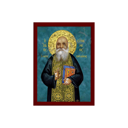 Saint Eumenius icon, Handmade Greek Orthodox icon of St Eumenius Saridakis, Byzantine art wall hanging wood plaque, religious gift - TheHolyArt