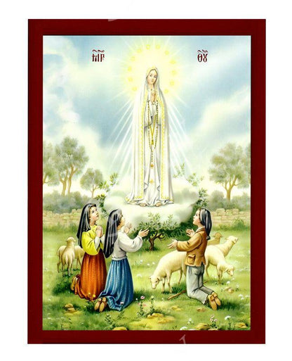 Virgin Mary icon Our Lady of Fatima, Handmade Greek Catholic Icon Mother of God Byzantine art Theotokos religious wall hanging wood plaque - TheHolyArt