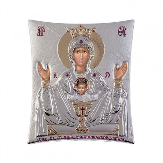 Virgin Mary icon Panagia Life Giving Spring, New Elegant Handmade Silver 925 Greek Orthodox icon, Byzantine art wall hanging on wood plaque icon, religious icon home decor th2 - TheHolyArt