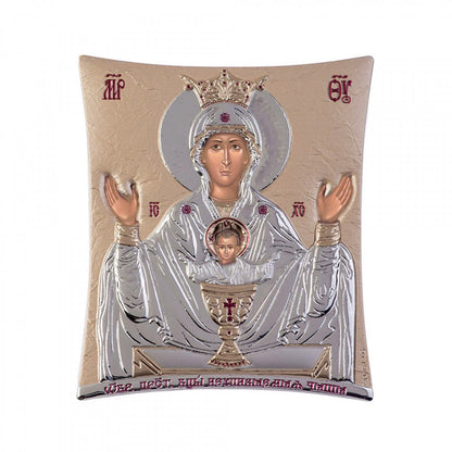 Virgin Mary icon Panagia Life Giving Spring, New Elegant Handmade Silver 925 Greek Orthodox icon, Byzantine art wall hanging on wood plaque icon, religious icon home decor th2 - TheHolyArt