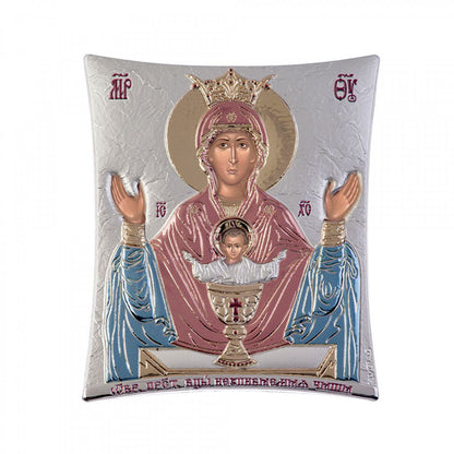 Virgin Mary icon Panagia Life Giving Spring, New Elegant Handmade Silver 925 Greek Orthodox icon, Byzantine art wall hanging on wood plaque icon, religious icon home decor th2 - TheHolyArt