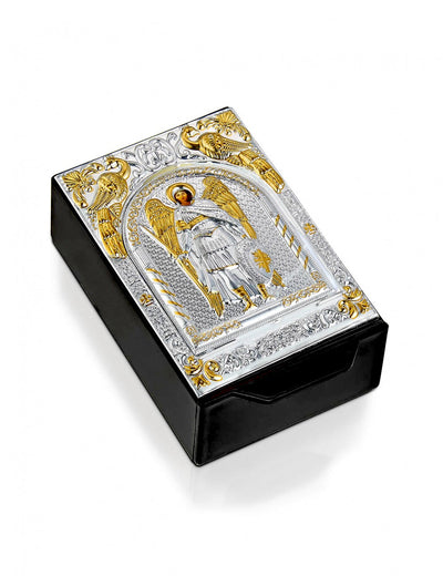 Blessing Set - Incense Holder, framed with Byzantine Silver plated icon of Taxiarchis of Mandamados, Orthodox Devotional Art, Greek Orthodox Handmade