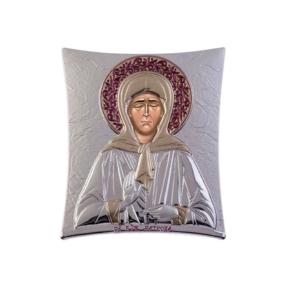 Saint Matrona icon, Elegant Handmade Silver 925 Greek Orthodox icon of Saint Matrona, Byzantine art wall hanging on wood plaque icon, religious con home decor - TheHolyArt