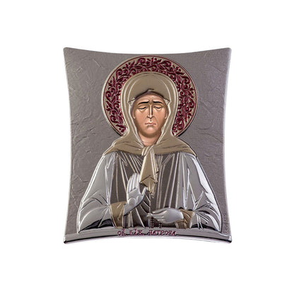 Saint Matrona icon, Elegant Handmade Silver 925 Greek Orthodox icon of Saint Matrona, Byzantine art wall hanging on wood plaque icon, religious con home decor - TheHolyArt
