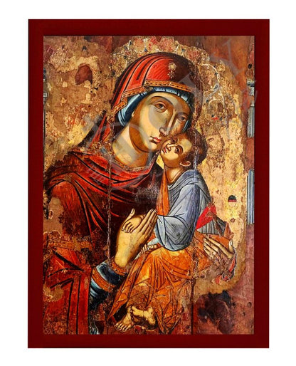 Virgin Mary icon, Handmade Greek Orthodox Icon of Virgin Mary Hodegetria, Mother of God Byzantine art wall hanging plaque (Copy) - TheHolyArt