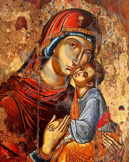 Virgin Mary icon, Handmade Greek Orthodox Icon of Virgin Mary Hodegetria, Mother of God Byzantine art wall hanging plaque (Copy) - TheHolyArt