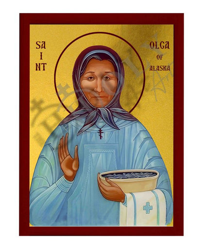 Saint Olga of Alaska icon, Handmade Greek Orthodox icon of St Olga of Kwethluk Byzantine art wall hanging icon on wood plaque decor gift - TheHolyArt