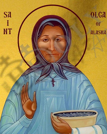 Saint Olga of Alaska icon, Handmade Greek Orthodox icon of St Olga of Kwethluk Byzantine art wall hanging icon on wood plaque decor gift - TheHolyArt
