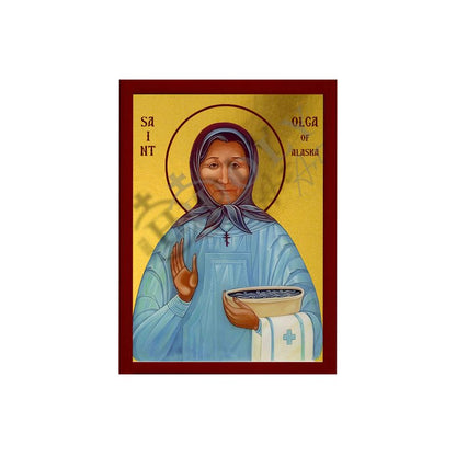 Saint Olga of Alaska icon, Handmade Greek Orthodox icon of St Olga of Kwethluk Byzantine art wall hanging icon on wood plaque decor gift - TheHolyArt