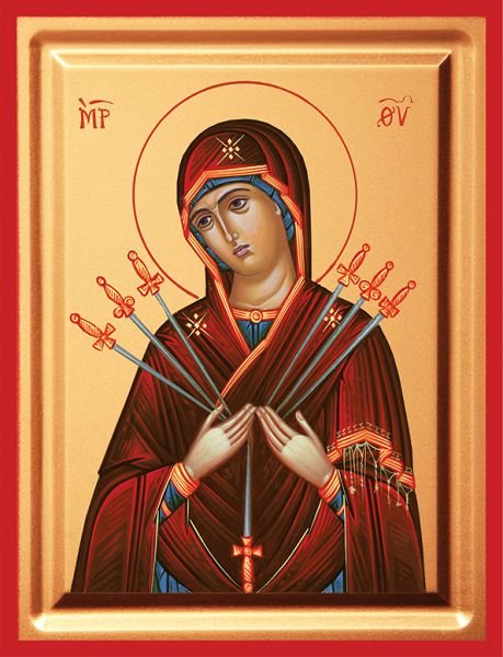 Virgin Mary Softener of Evil Hearts (Seven Swords) - detail (carved wood)
