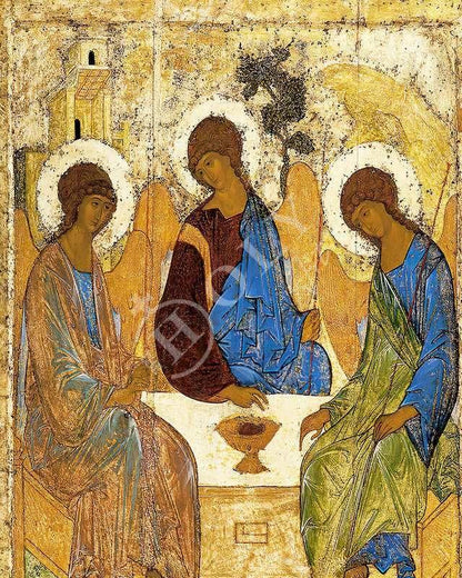 Abraham's Hospitality icon Rublev Handmade Greek Orthodox Icon of the Holy Trinity, Byzantine art wall hanging wood plaque, religious decor - TheHolyArt