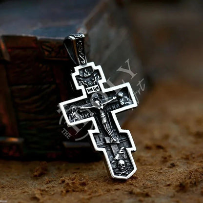 Jesus Cross Men's Stainless Steel Crucifix Eastern Orthodox Pendant Chain Necklace Jewelry BP8-515 - TheHolyArt