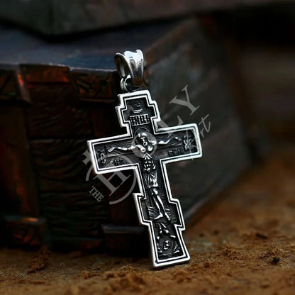 Jesus Cross Men's Stainless Steel Crucifix Eastern Orthodox Pendant Chain Necklace Jewelry BP8-515 - TheHolyArt