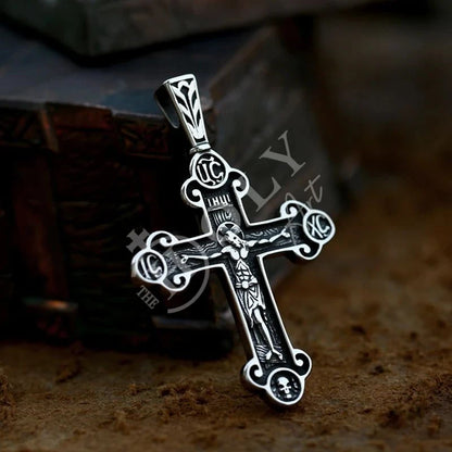 Jesus Cross Men's Stainless Steel Crucifix Eastern Orthodox Pendant Chain Necklace Jewelry BP8-515 - TheHolyArt