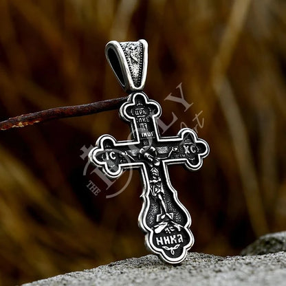 Jesus Cross Men's Stainless Steel Crucifix Eastern Orthodox Pendant Chain Necklace Jewelry BP8-515 - TheHolyArt