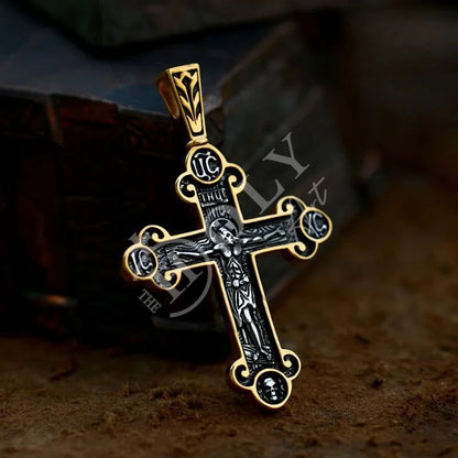 Jesus Cross Men's Stainless Steel Crucifix Eastern Orthodox Pendant Chain Necklace Jewelry BP8-515 - TheHolyArt