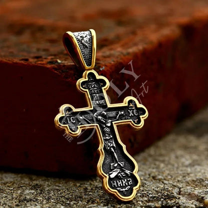 Jesus Cross Men's Stainless Steel Crucifix Eastern Orthodox Pendant Chain Necklace Jewelry BP8-515 - TheHolyArt
