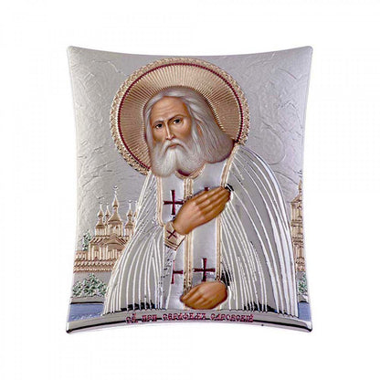 Saint Seraphim icon, Elegant Handmade Silver 925 Greek Orthodox icon, Byzantine art wall hanging on wood plaque icon, religious icon home decor th2 - TheHolyArt