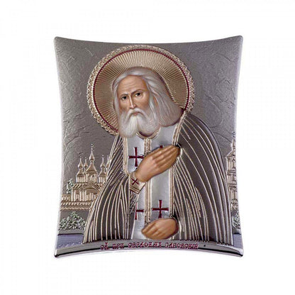 Saint Seraphim icon, Elegant Handmade Silver 925 Greek Orthodox icon, Byzantine art wall hanging on wood plaque icon, religious icon home decor th2 - TheHolyArt