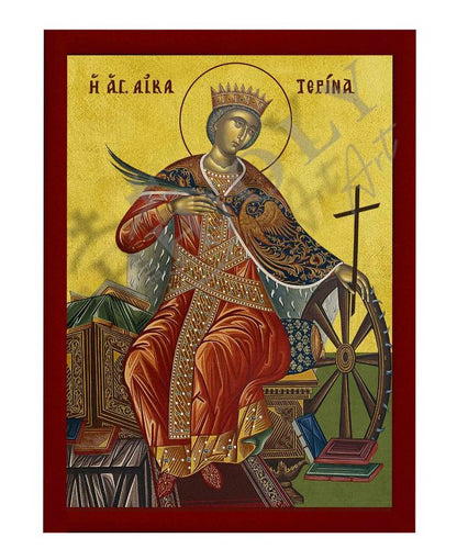 Saint Catherine icon, Handmade Greek Orthodox icon of St Katherine, Byzantine art wall hanging icon plaque, religious gift (smooth) - TheHolyArt