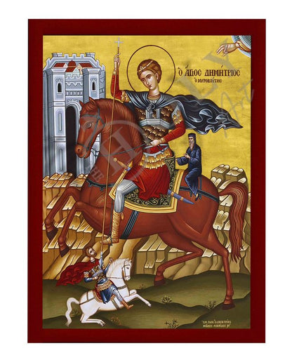 Saint Demetrius icon, Handmade Greek Orthodox icon of St Demetrios, Byzantine art wall hanging icon on wood plaque, religious decor (smooth) - TheHolyArt