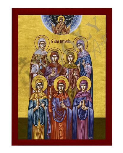The Holy Myrrh-Bearing Women icon, Handmade Greek Orthodox icon, Byzantine art wall hanging on wood plaque - TheHolyArt